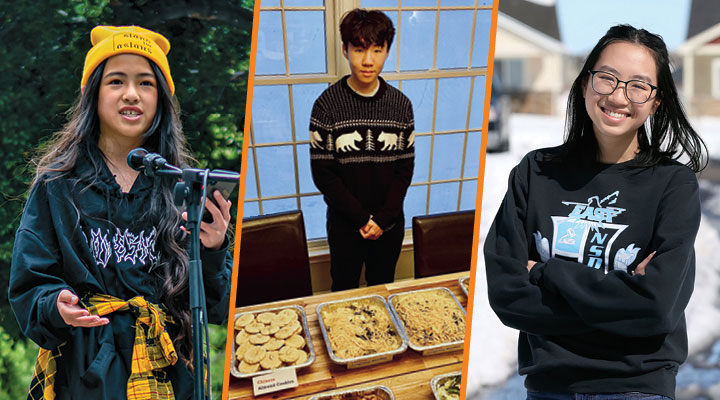 Pictures of three teenagers who are fighting against AAPI discrimination in their own ways
