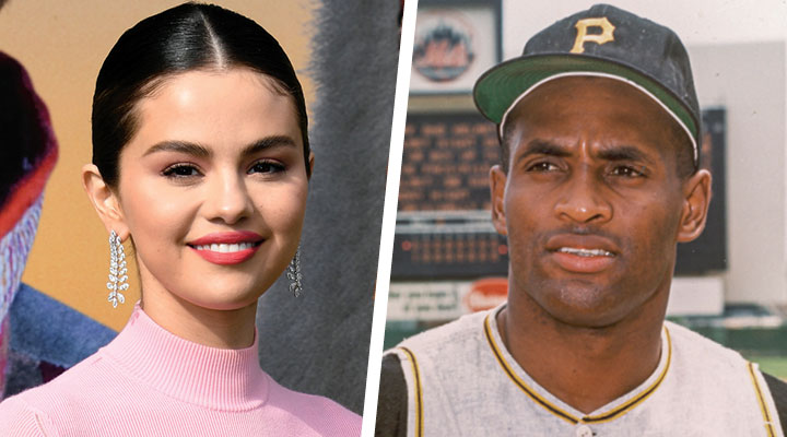 A photo of Selena Gomez and a photo of an Afro-Latino baseball player