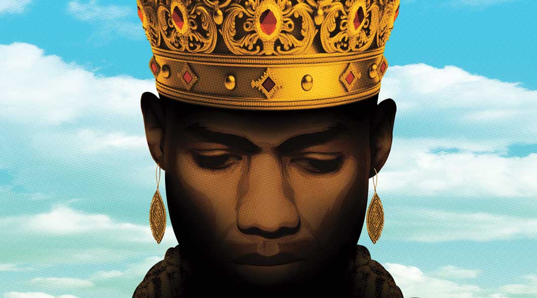 Image of King Ezana wearing a crown and dangling earrings