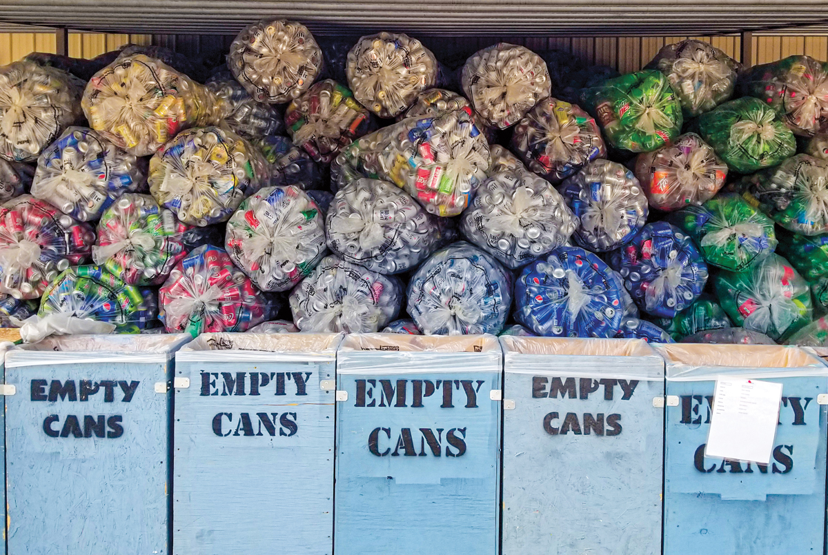Image of rows of bagged empty cans