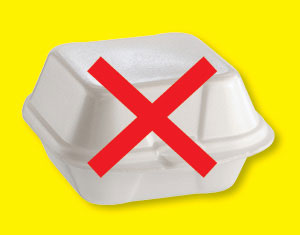 Image of a red X over styrofoam to-go food box