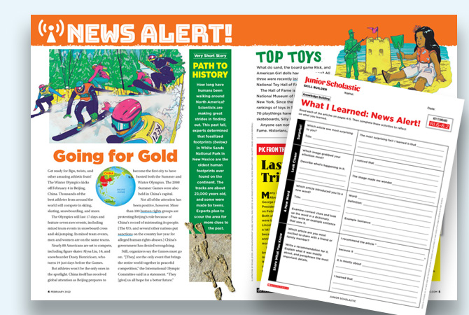 a news alert article and worksheet