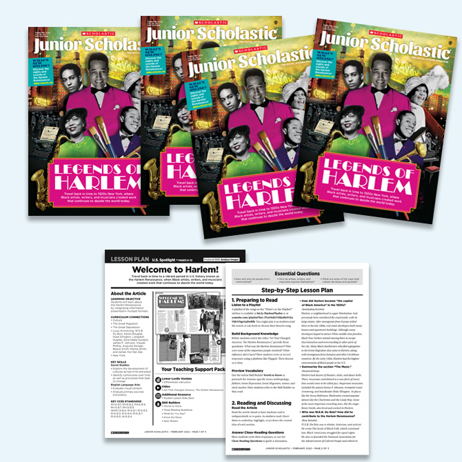 stack of Junior Scholastics with a lesson plan