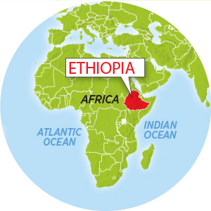 Map of Africa with the country of Ethiopia being pointed out